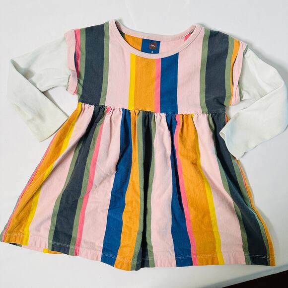 Tea Collection Festival Striped Layered Long Sleeve Dress Sz 3 - Picture 2 of 8